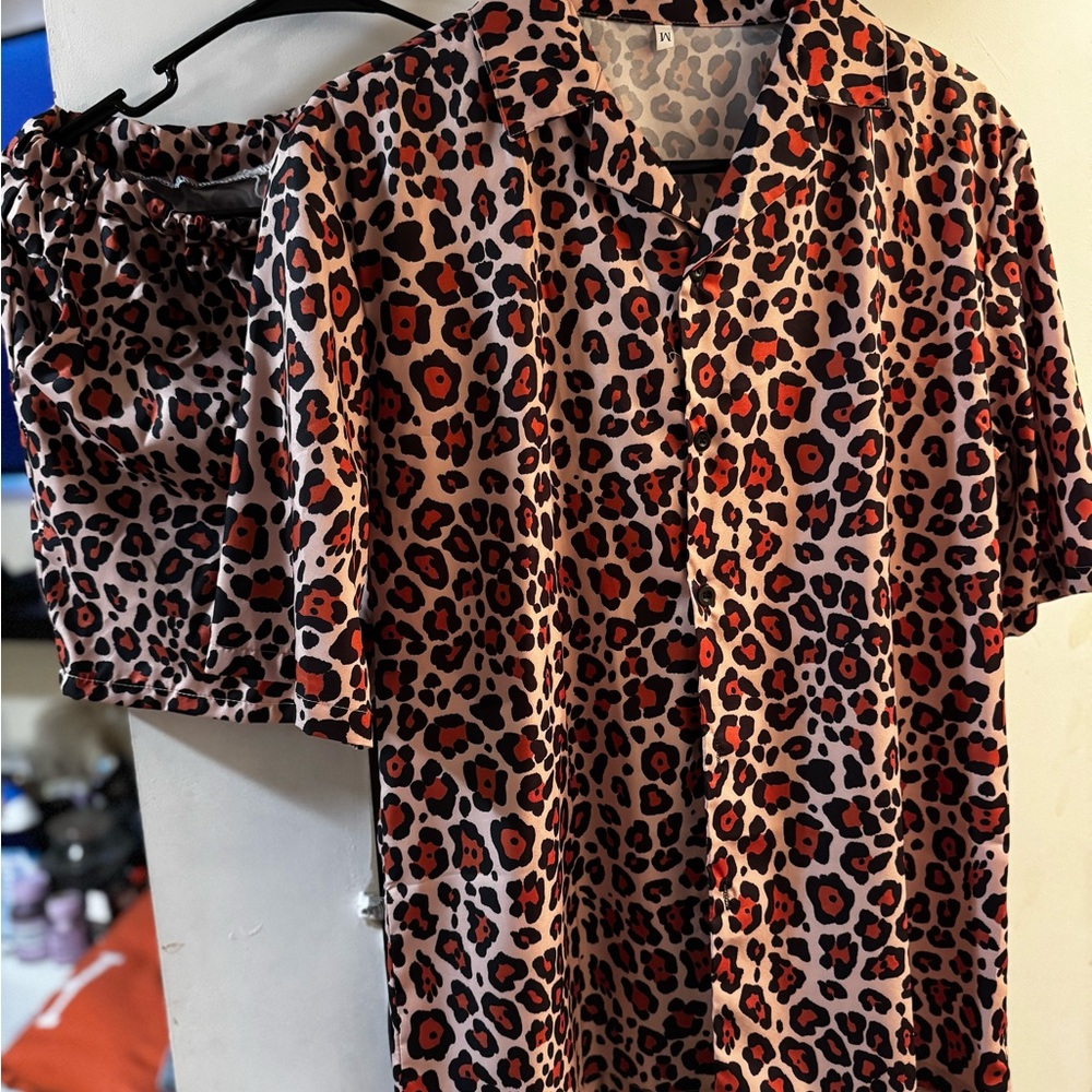 Leopard Print Shirt and Shorts Set
